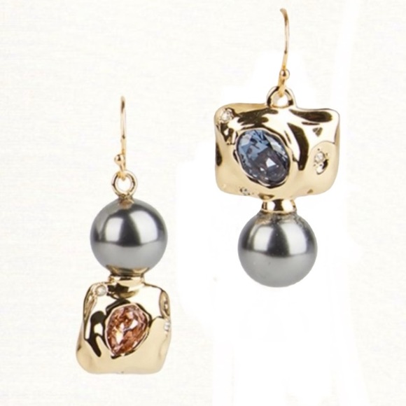 Alexis Bittar Jewelry - ALEXIS BITTAR• New Chunky Mismatch Byzantine Crumpled Liquid Gold Pearl Earrings